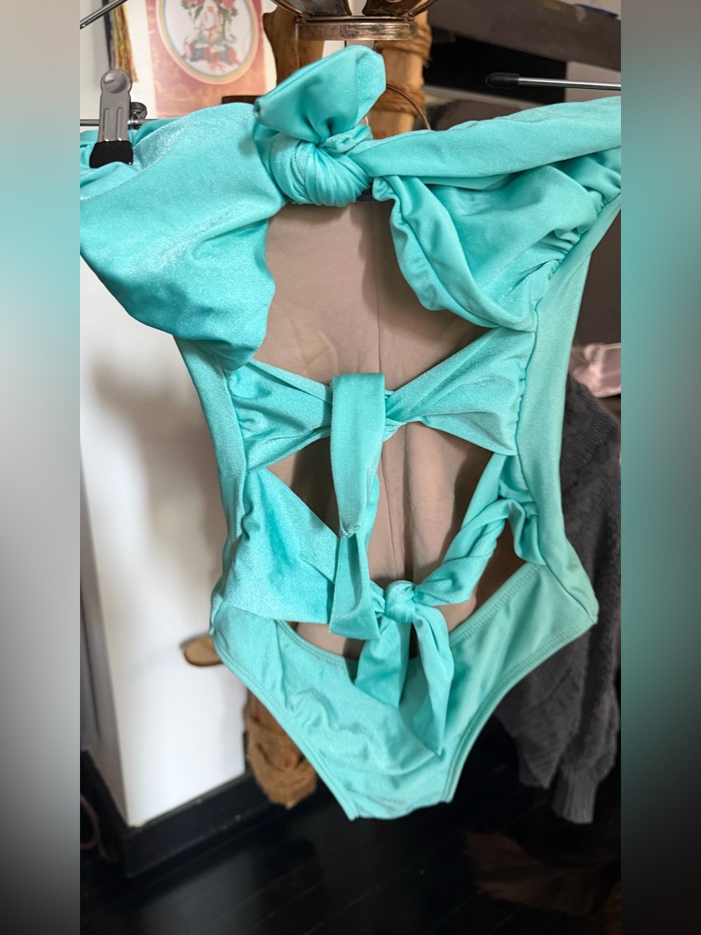 Women’s Tie-Back One-Piece Swim Bodysuit - Aqua size S